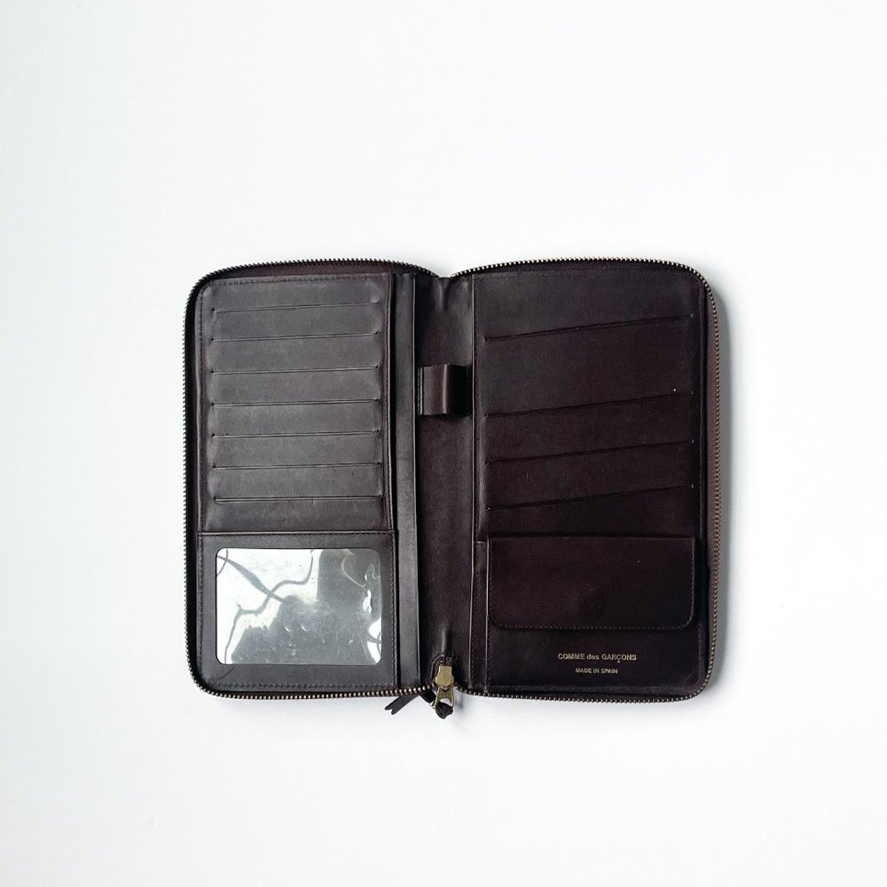 Comme des Garcons Brown Leather Embossed Zip-around Travel Wallet